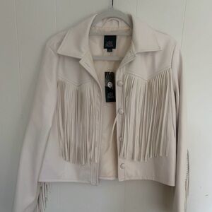 Wild Fable White Faux Leather Fringe Jacket  - NWT - Size Small